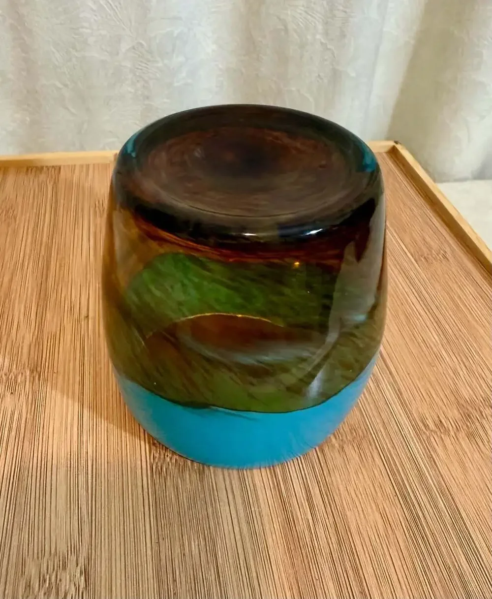 Dynasty Gallery Glisten + Glass Candle Holder - Galaxy Teal and‎ Brown Swirl